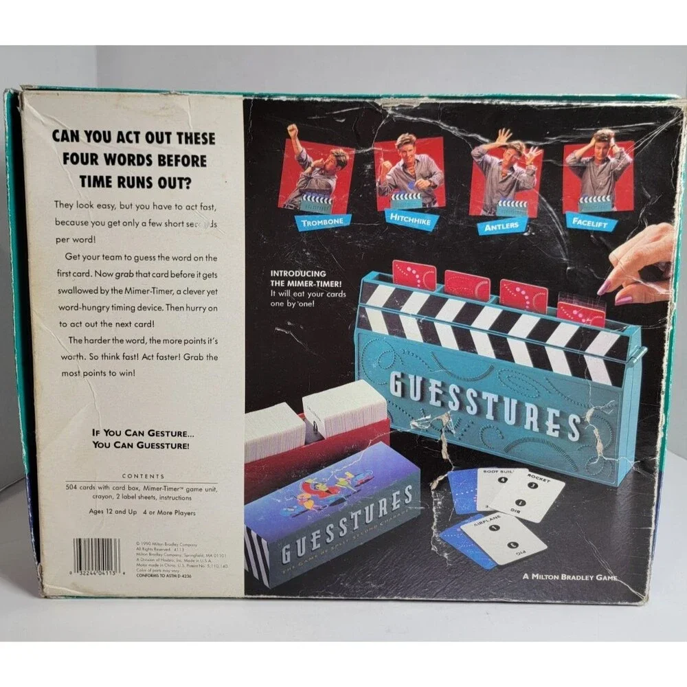 Vintage 90's Milton Bradley Guesstures Game Mimer-Timer Cards INCOMPLETE Untest